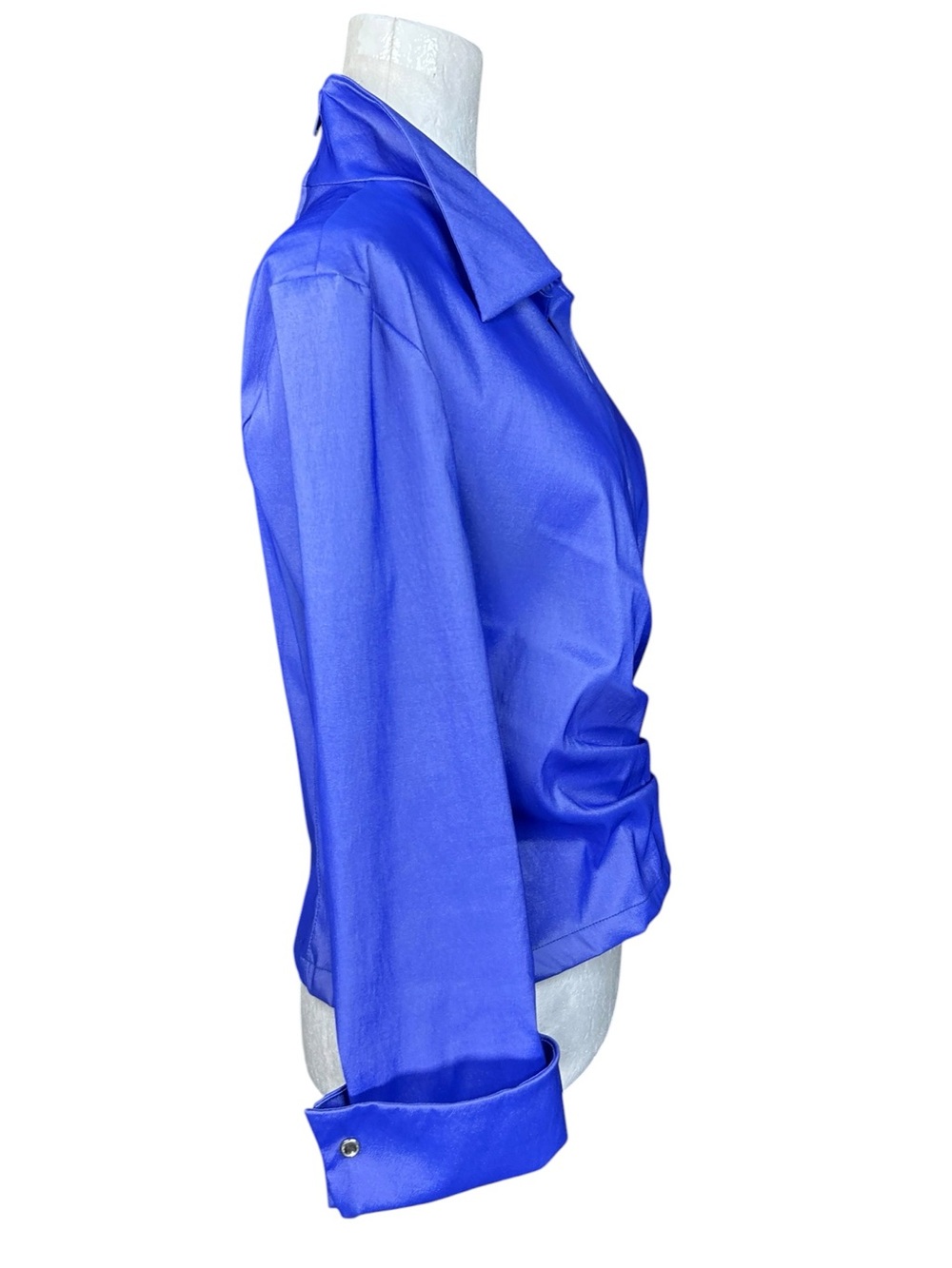 Tadashi Shoji Vintage Taffeta Ruched Faux Wrap Blouse 12 Elegant Evening - Picture 3 of 12